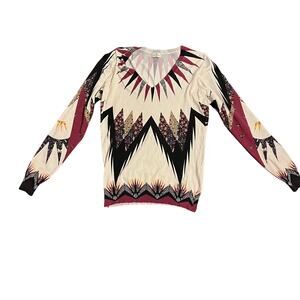 ETRO Milano Graphic Print V-Neck Sweater | Made in Italy | Boho Luxury Knit